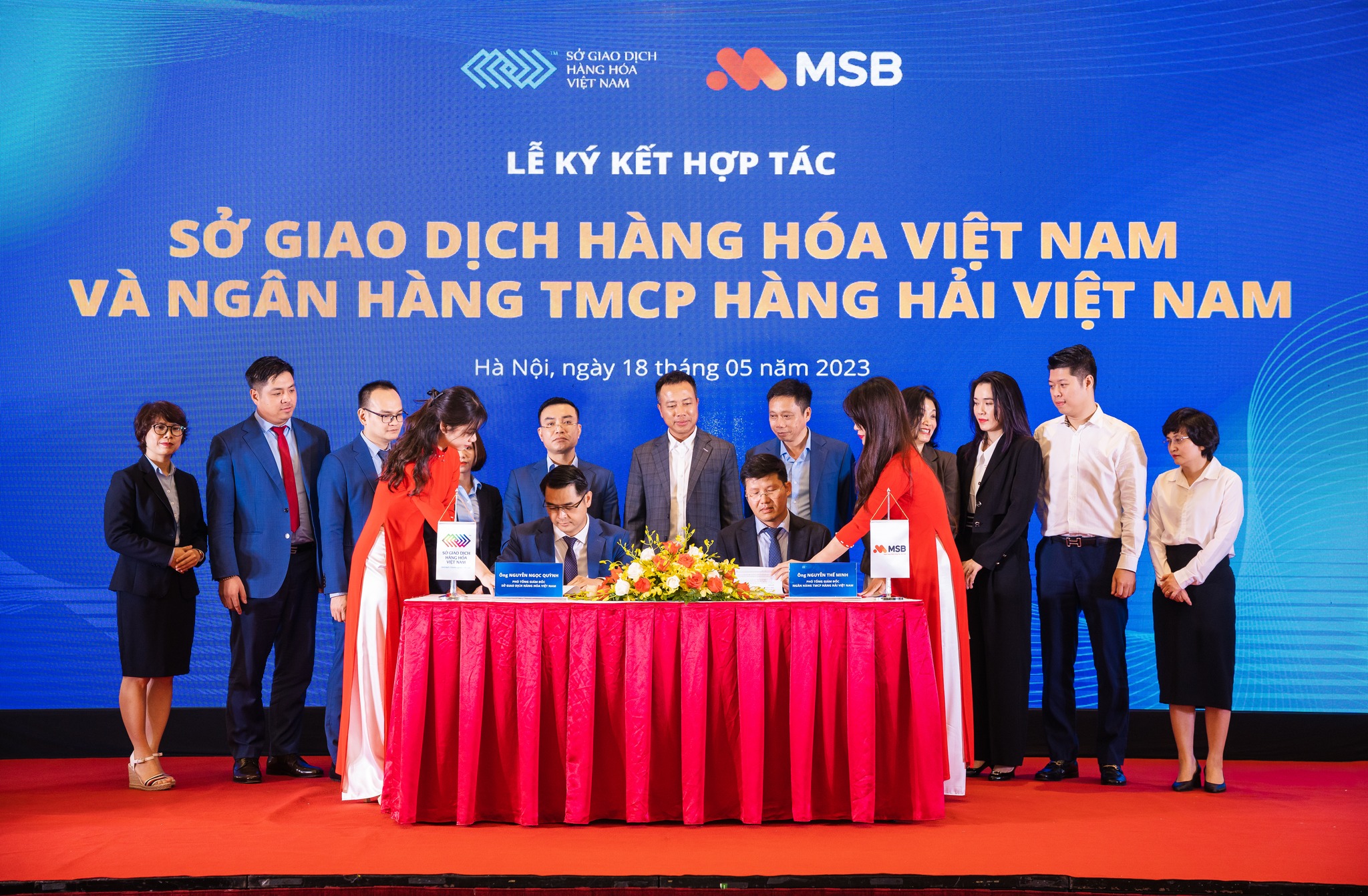 Lễ ký kết hợp tác giữa Sở Giao dịch Hàng hóa Việt Nam và Ngân hàng TMCP Hàng Hải Việt Nam.