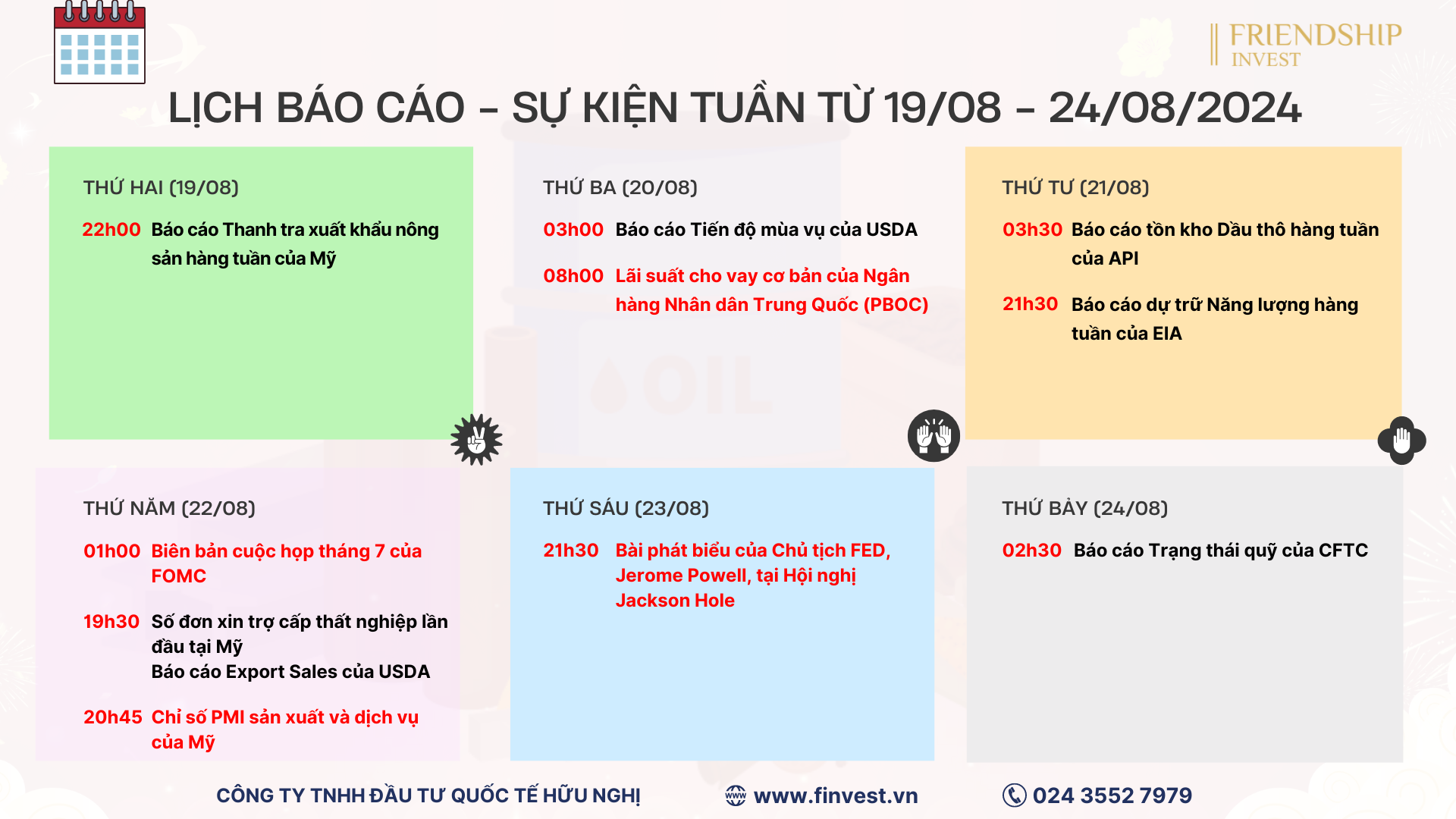 Tin tức vĩ mô đáng chú ý trong tuần giao dịch từ ngày 19/08 - 24/08