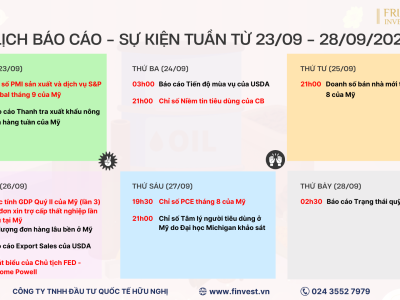 Lịch công bố các dữ liệu quan trọng trong tuần giao dịch từ ngày 23/09 - 28/09/2024