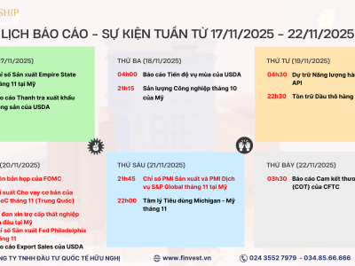 Lịch công bố các dữ liệu kinh tế quan trọng trong tuần giao dịch từ 17/11 - 22/11