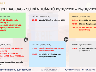 Các dữ liệu quan trọng cần theo dõi trong tuần giao dịch từ 19/01 - 24/01/2026.