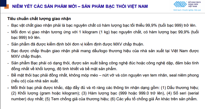 TIÊU CHUẨN CHẤT LƯỢNG GIAO NHẬN BẠC THỎI